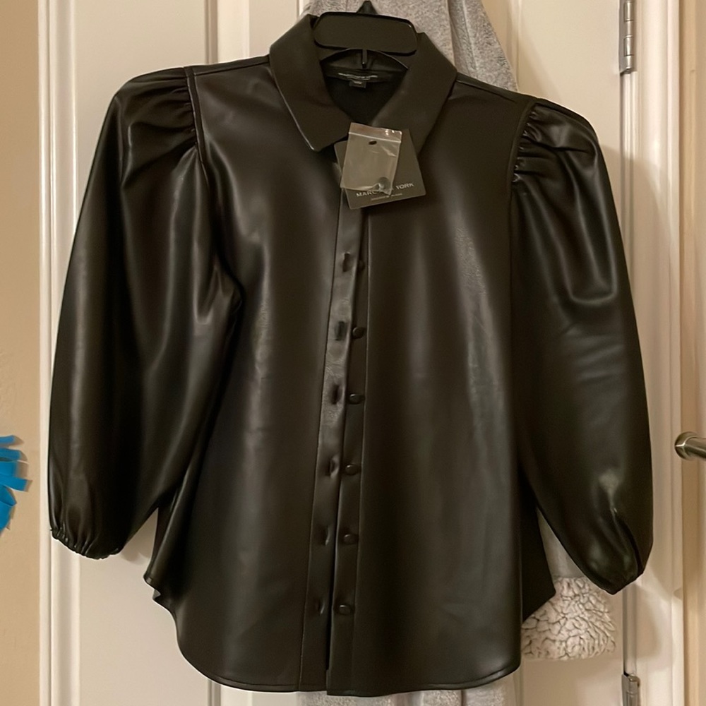 Faux leather button top. New with tags.